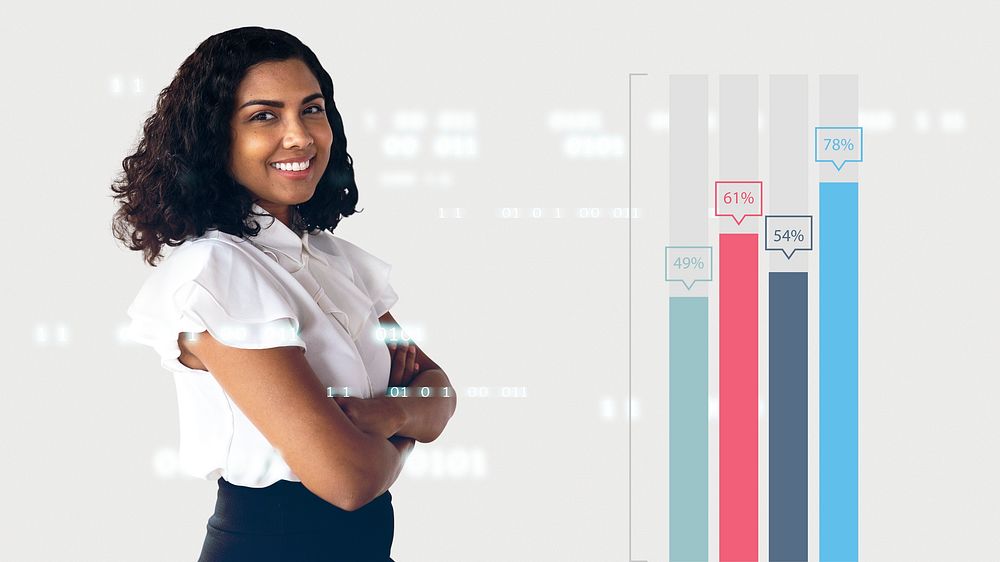 Businesswoman with data analytics chart