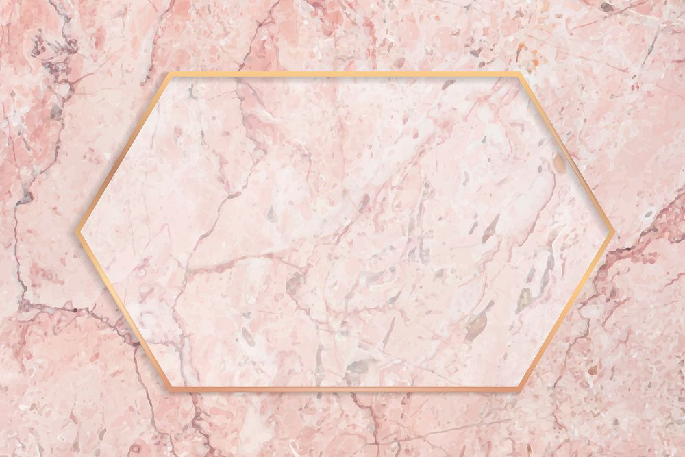 Hexagon gold frame on pink marble background vector