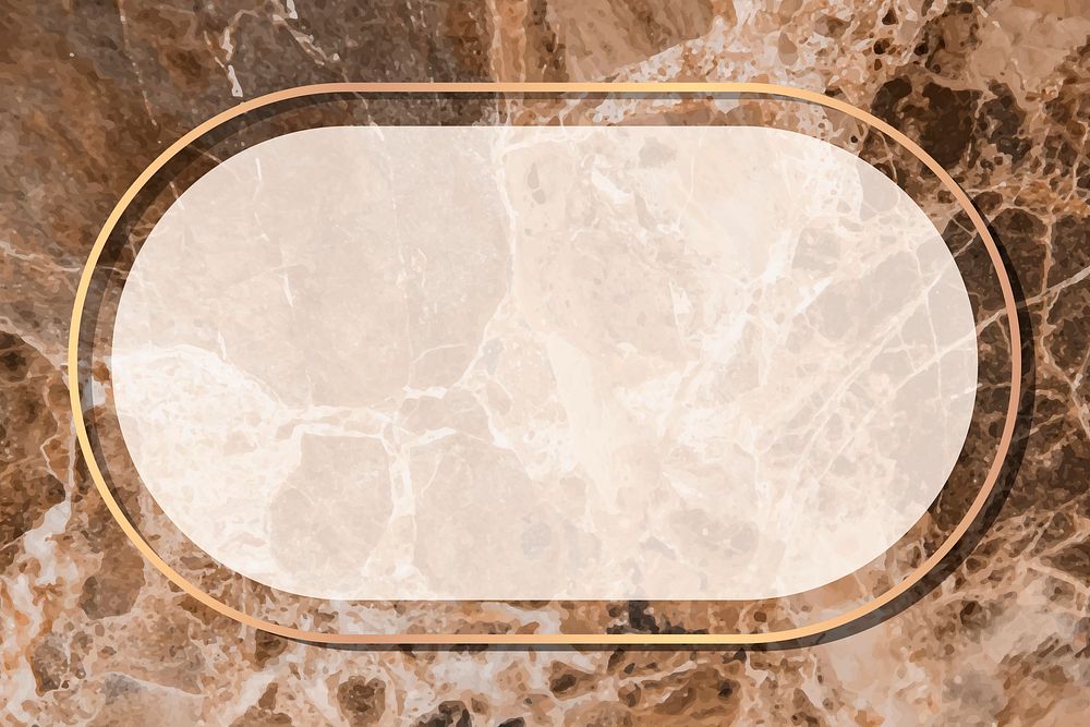 Oval gold frame on brown marble background vector