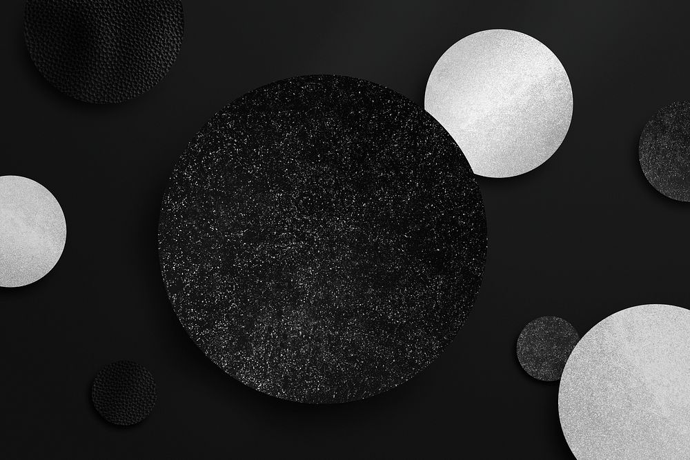 Shimmery black and silver round pattern background illustration