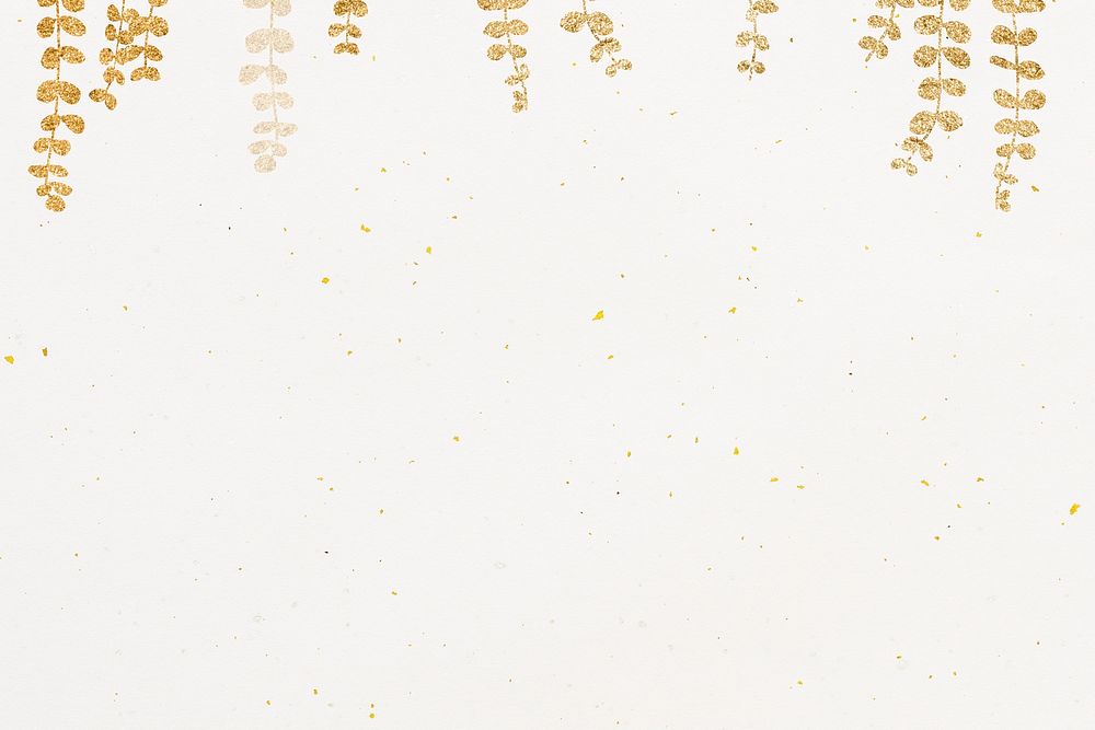 Glittery gold eucalyptus leaf pattern on beige background illustration