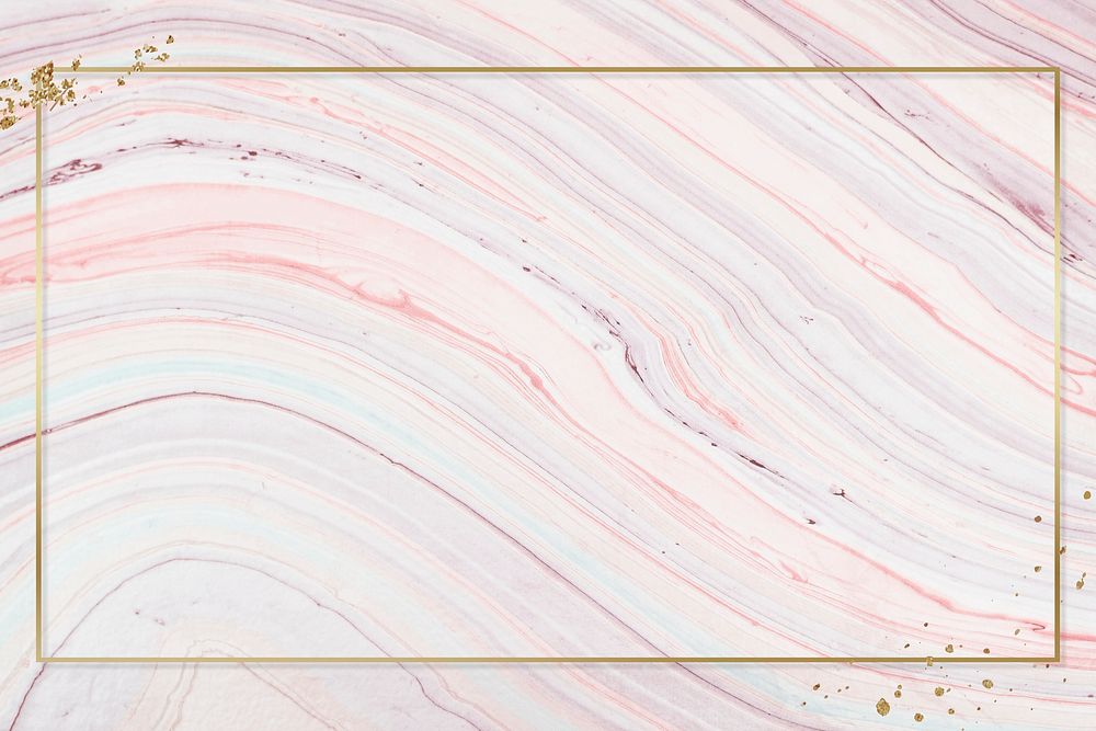 Gold frame on a marbled acrylic paint background mockup design