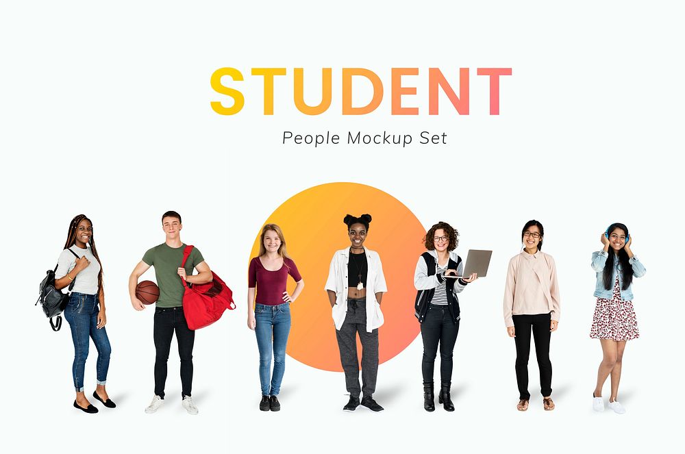 Young student character mockups set