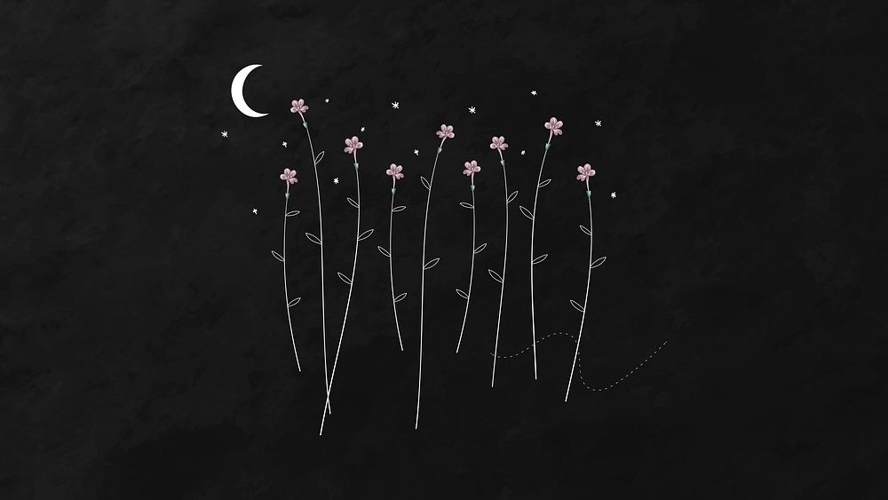 Minimal blooming flowers and the moon background vector