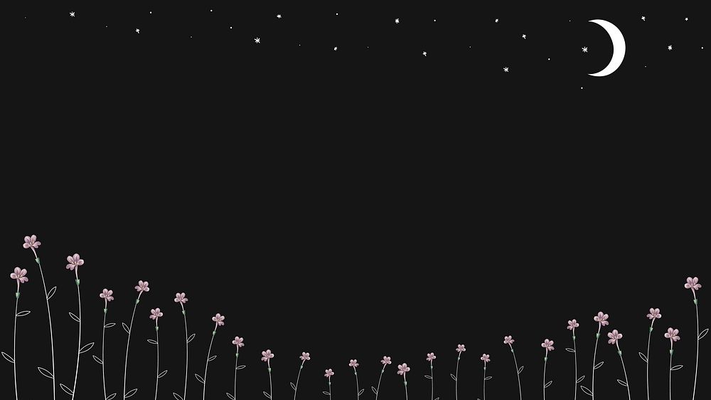 Minimal blooming flowers and the moon background