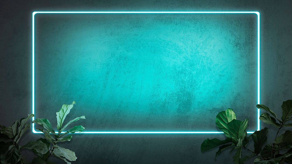 Green neon lights frame with a fiddle leaf fig plant mockup design