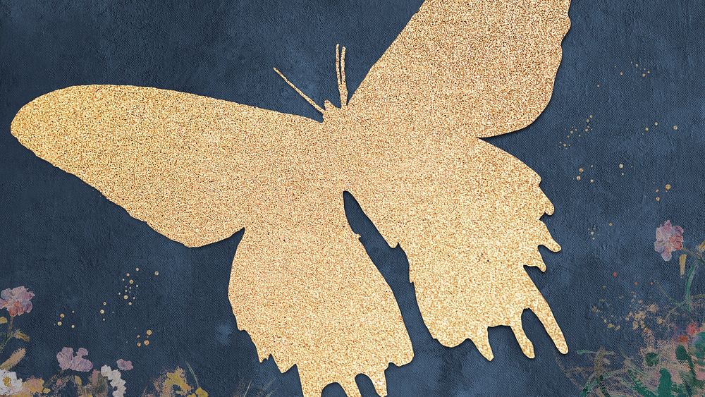 Gold butterfly silhouette painting background illustration