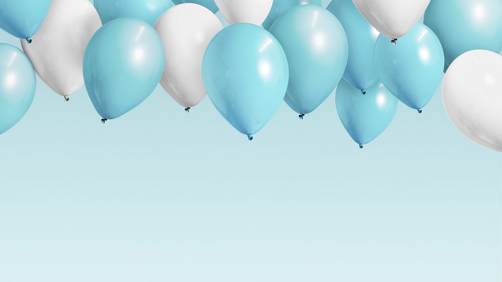 Pastel blue balloons banner mockup