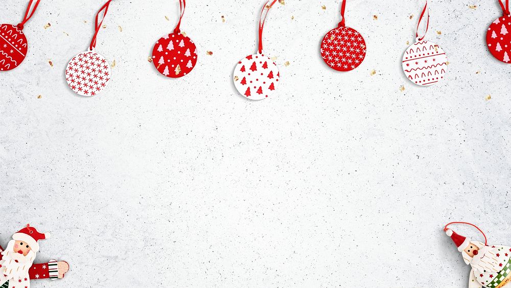 White stained background with red Christmas decorations