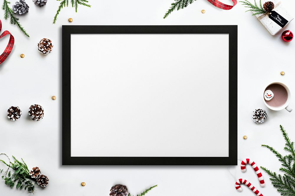 Frame mockup with Christmas decorations