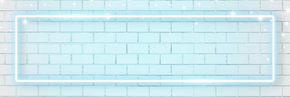 Rectangle blue neon frame on brick wall background vector