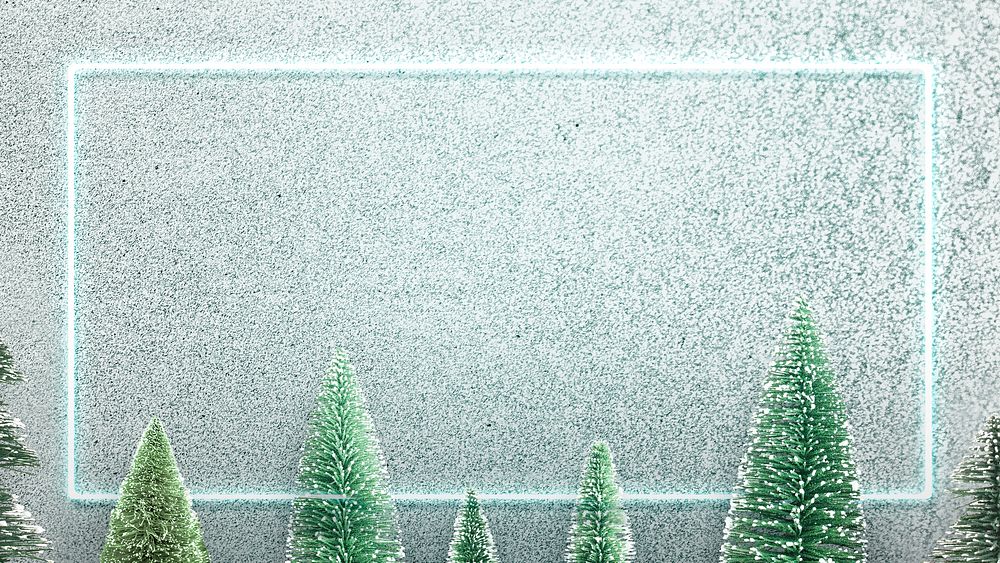 Green neon frame on snowy Christmas background illustration