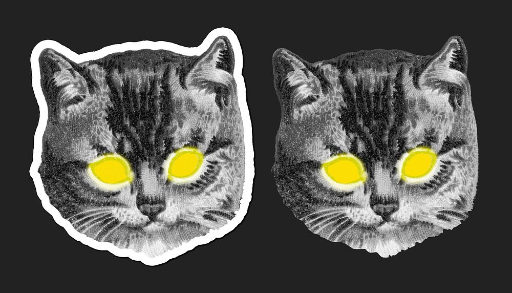 Cat with yellow laser eyes sticker illustration