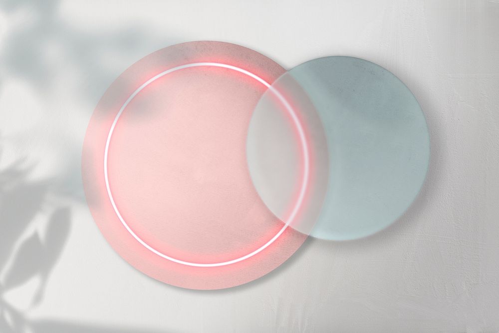 Pink neon light in a round shape with leaf silhouette mockup