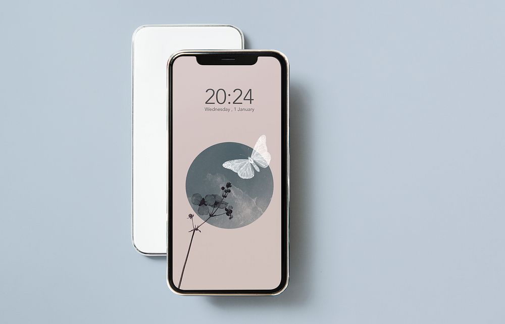 Abstract nature mobile screen on gray background mockup