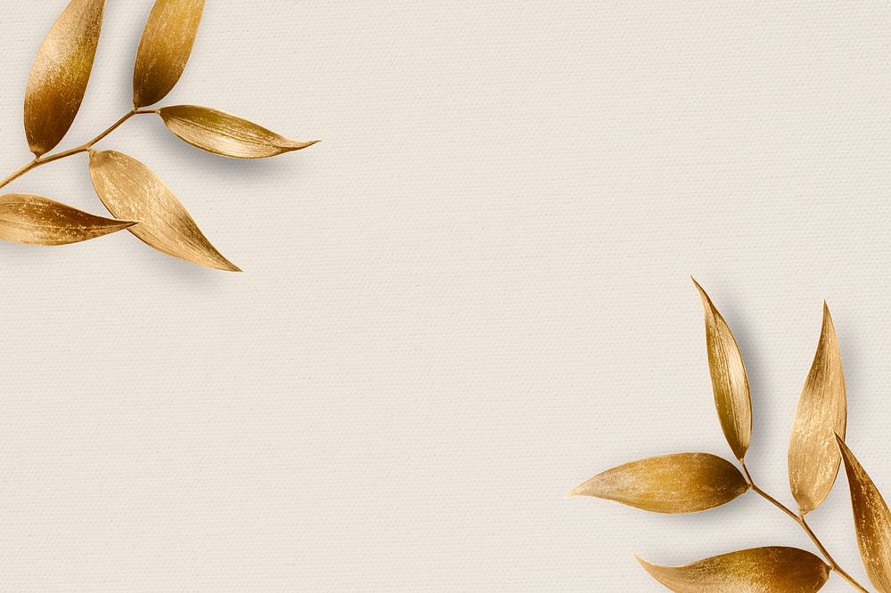Golden olive leaves frame on beige background