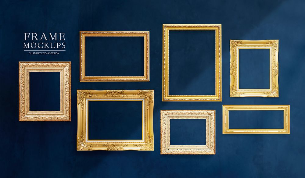 Luxurious baroque frame mockup on a wall
