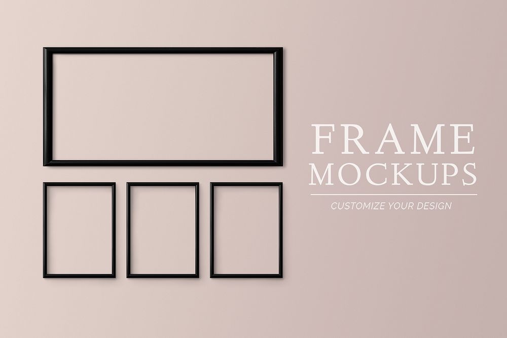 Black frame mockups on a wall