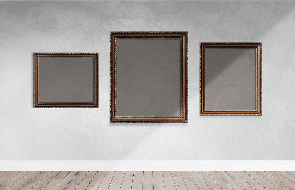 Modern frame mockups on a gray wall