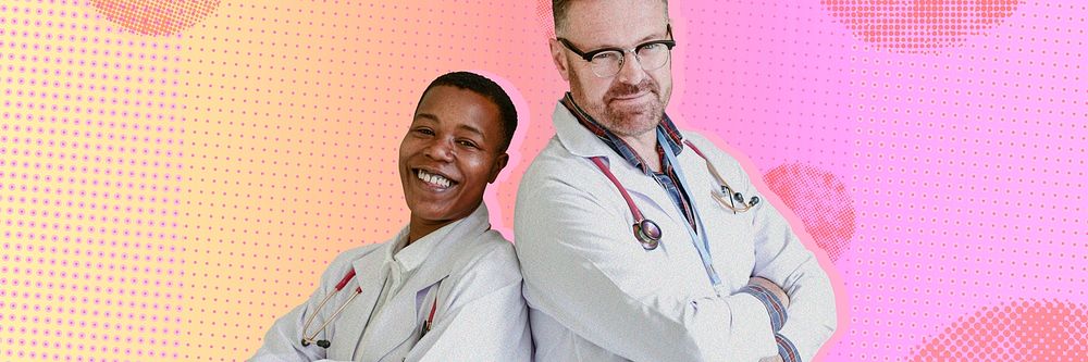 Covid-19 medical heroes on a pink background