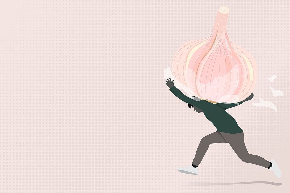 Man carrying a garlic on his back background vector