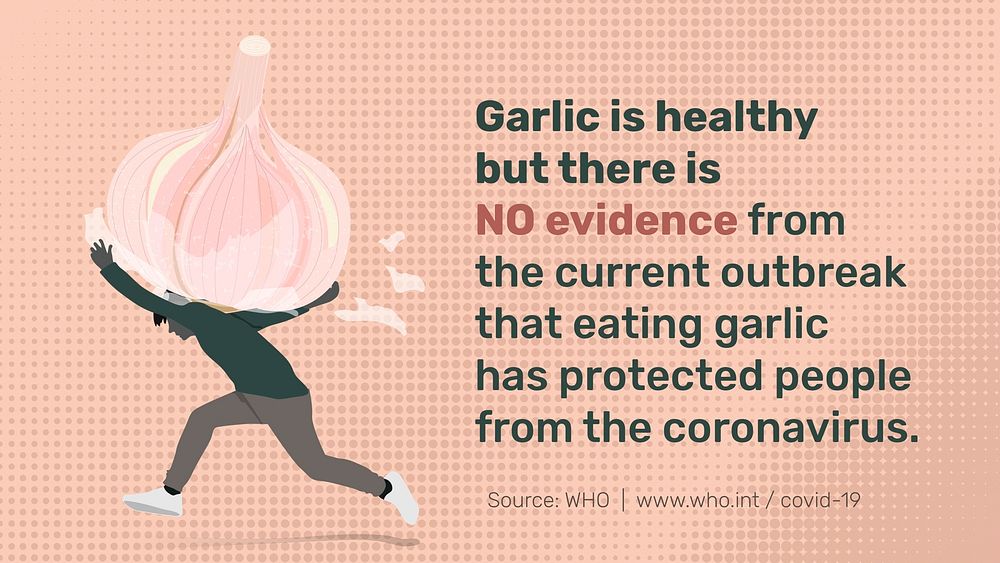 Garlic does not help with coronavirus prevention social template source WHO mockup