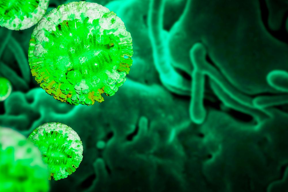 Green coronavirus cells background illustration