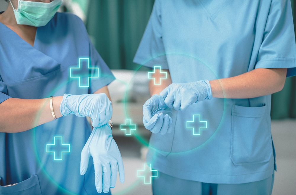Medical staff wearing gloves to prevent coronavirus contamination