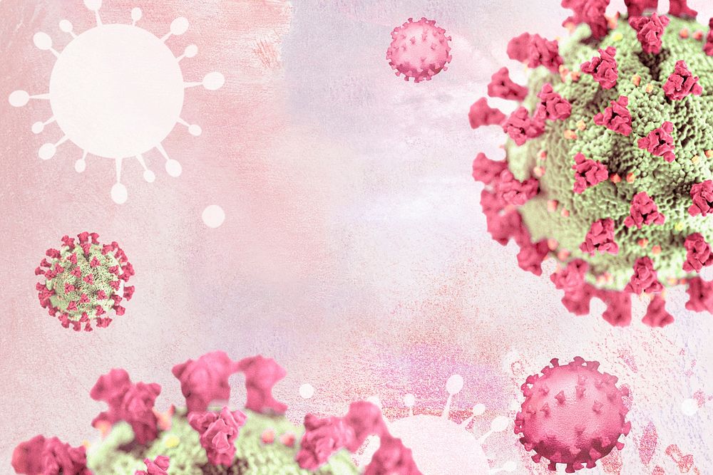 Coronavirus under a microscope on a pink background illustration