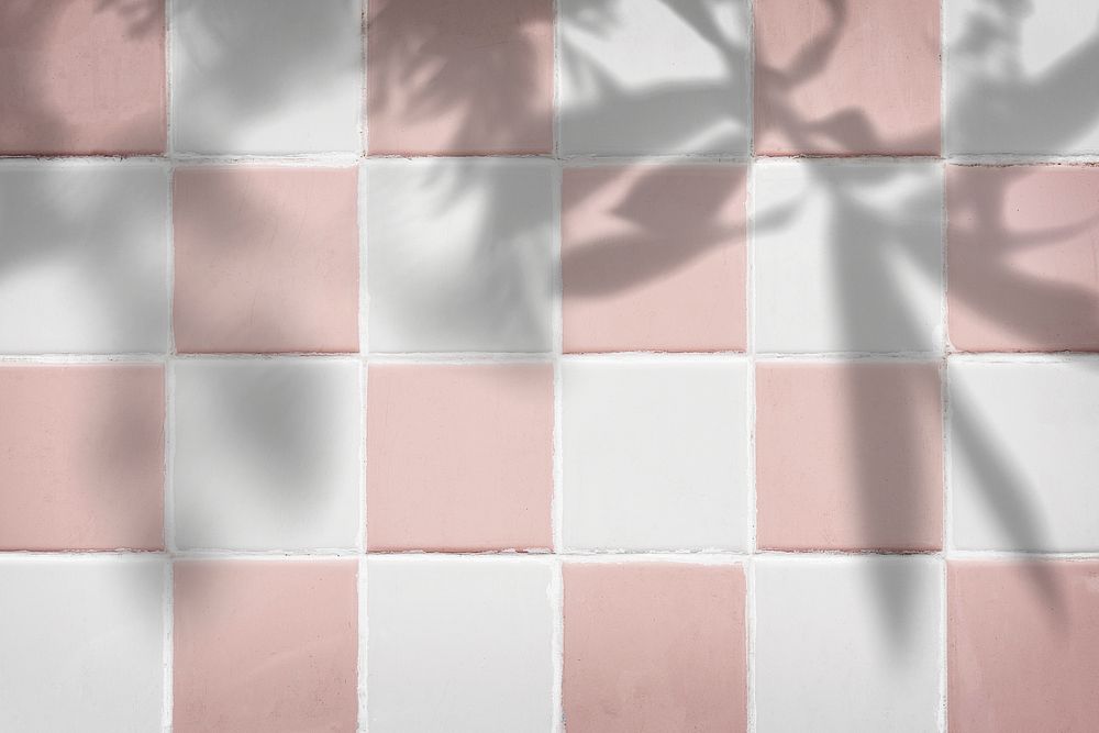 Pastel pink and white tiles textured background