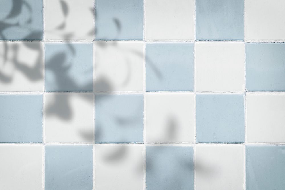 Pastel blue and white tiles textured background