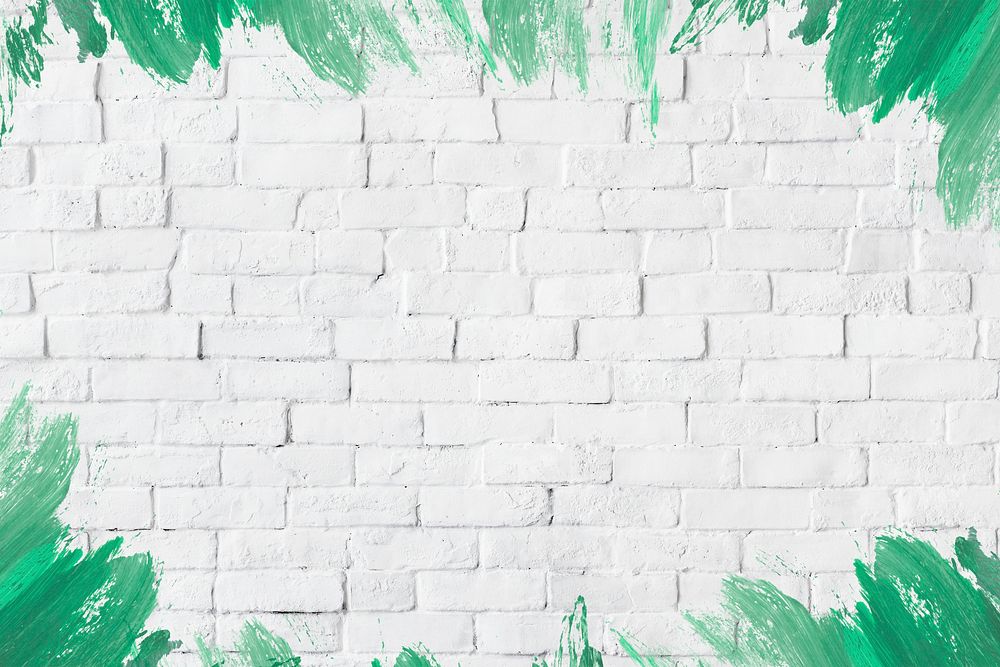 Green border on a white brick wall textured background