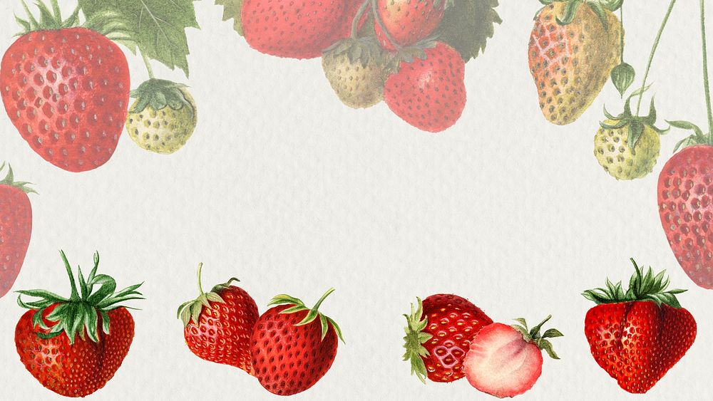 Hand drawn natural fresh strawberry patterned frame