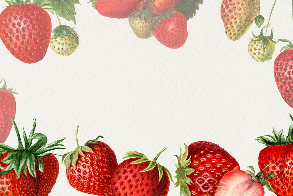 Hand drawn natural fresh strawberry patterned frame