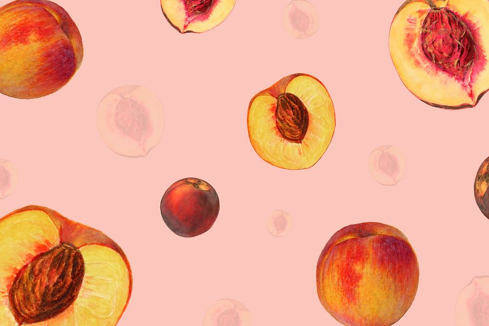 Hand drawn natural fresh peach patterned background