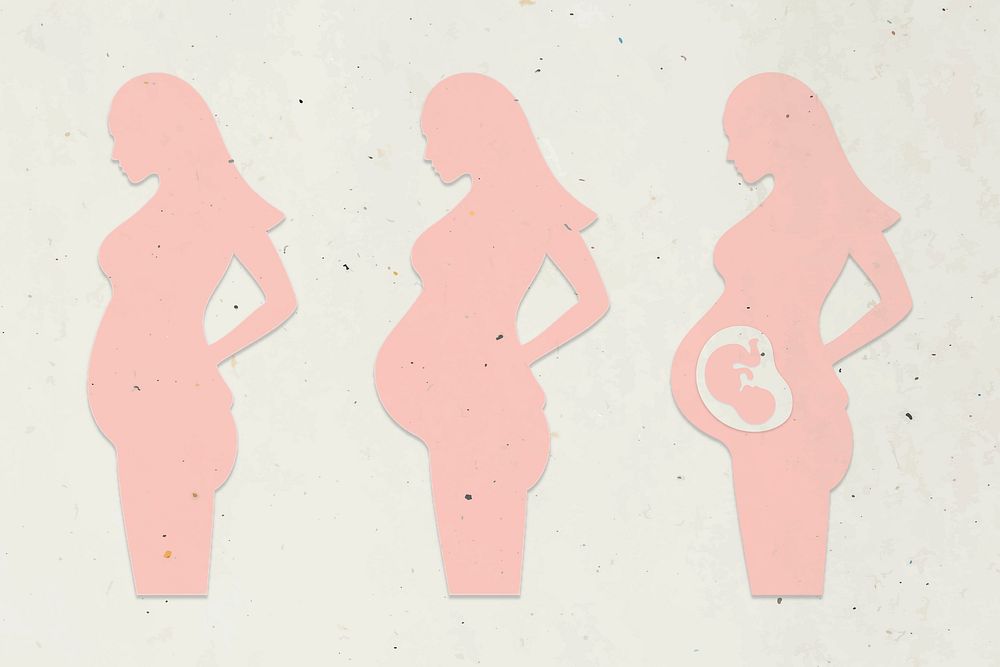 Paper craft pregnant woman character set vector