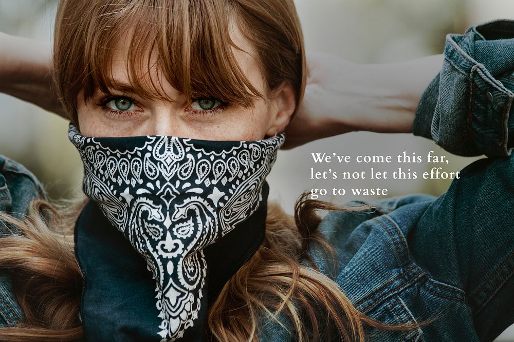 Woman wearing a Bandana mask during the Covid-19 pandemic. This image is part our collaboration with the Behavioural…