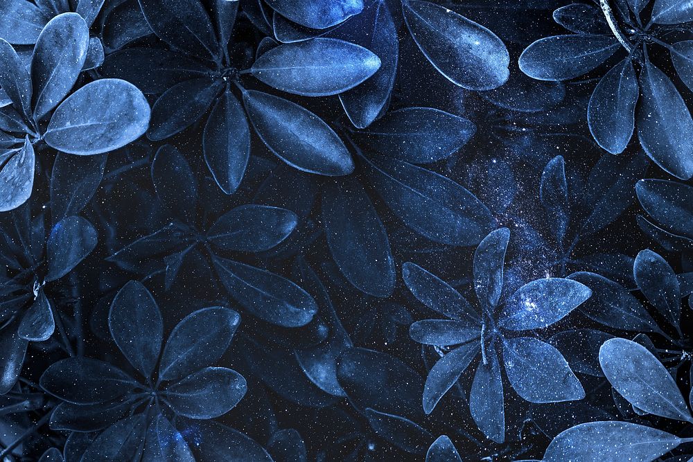Leafy plant patterned blue background