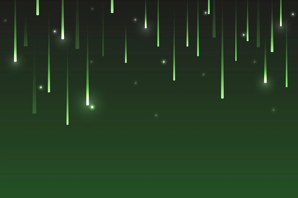 Neon green shooting stars on a dark background