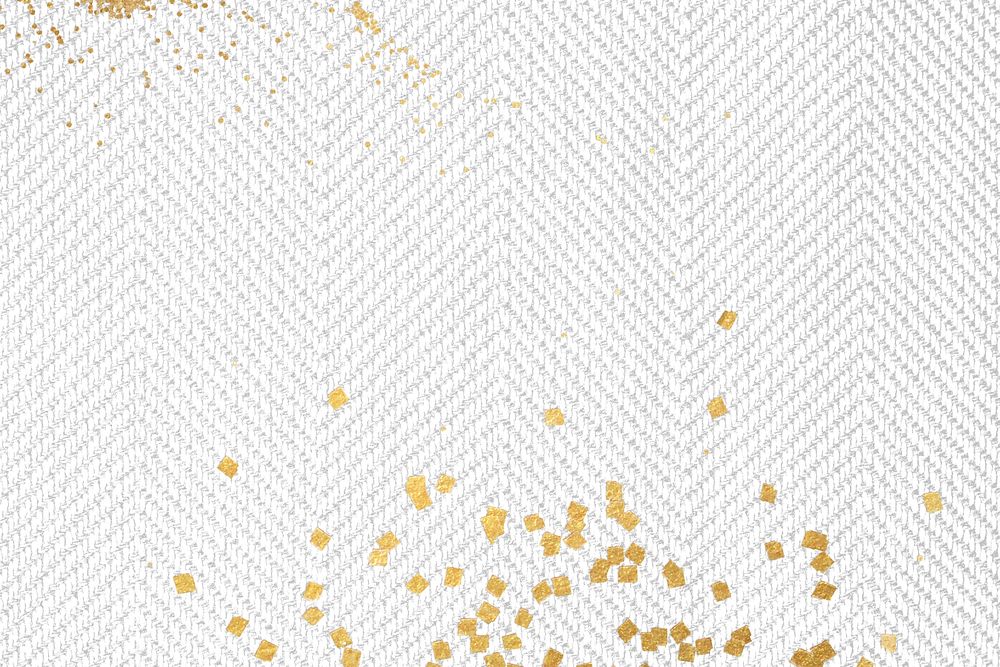 Gold glitter on a white fabric textured background