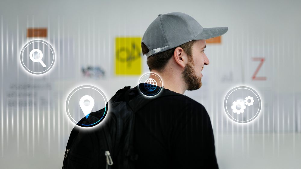 University student with technological icons