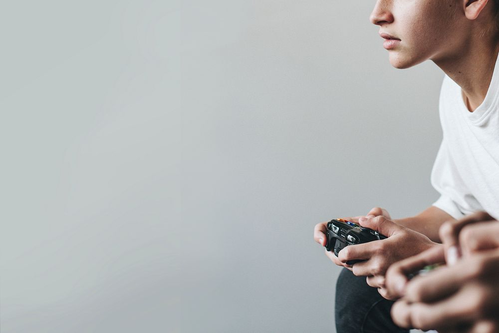 Young man playing a video game