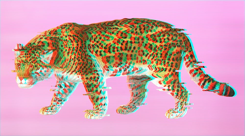 Jaguar with glitch effect design element