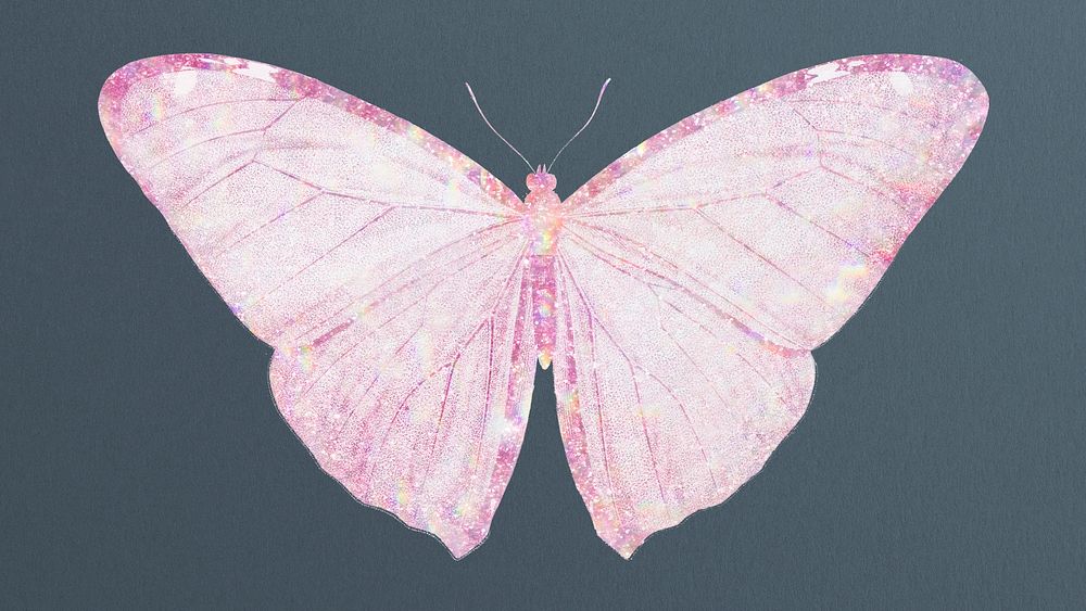 Pink holographic butterfly design element