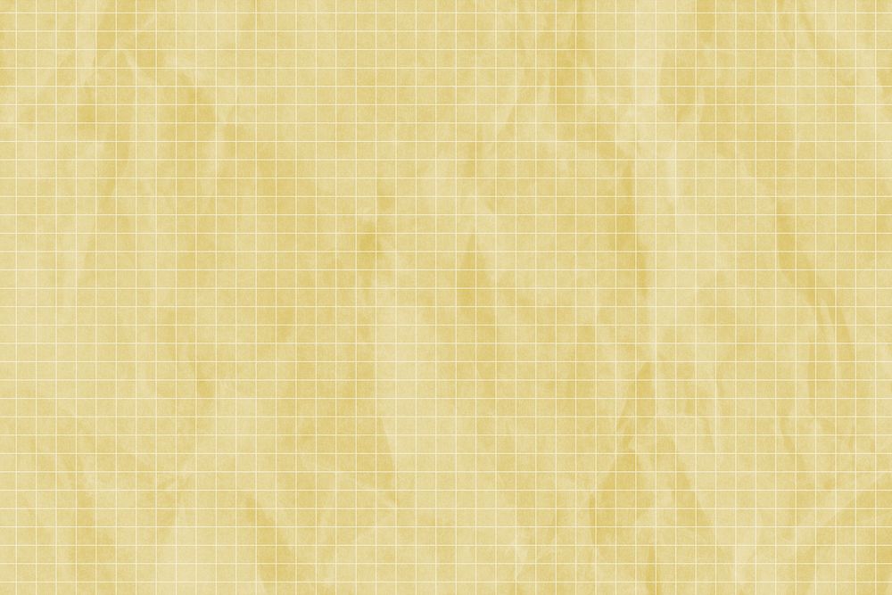 Crumpled yellow grid paper textured background