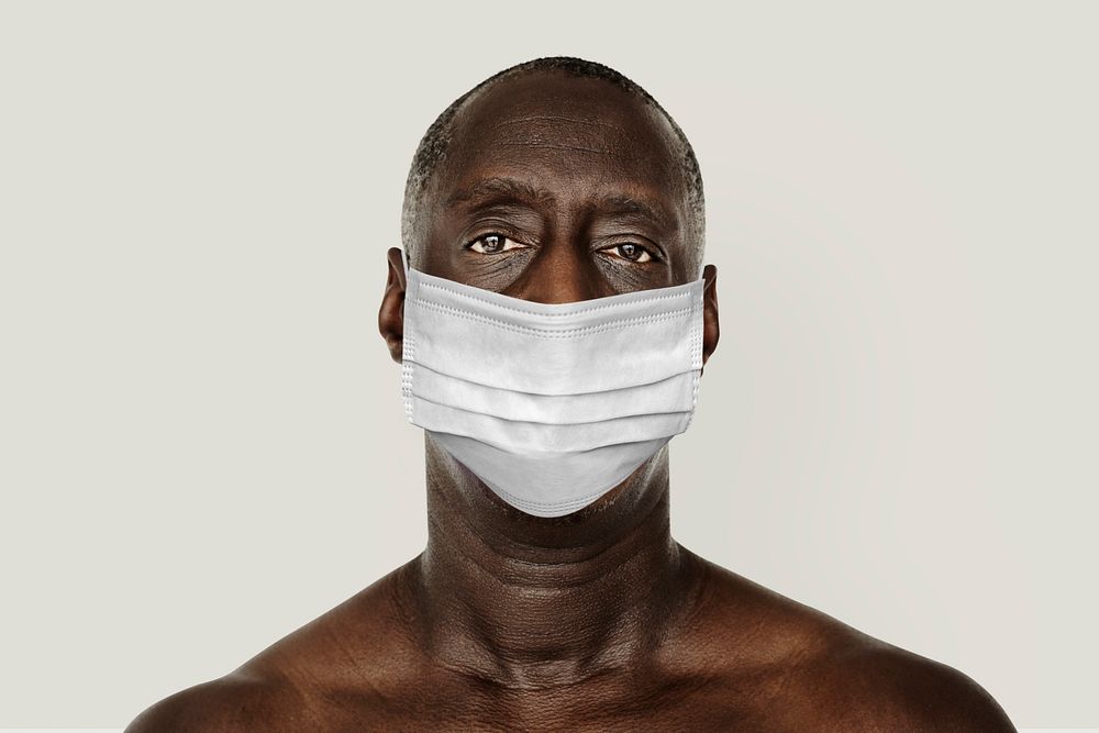 Black man wearing a face mask during coronavirus pandemic mockup