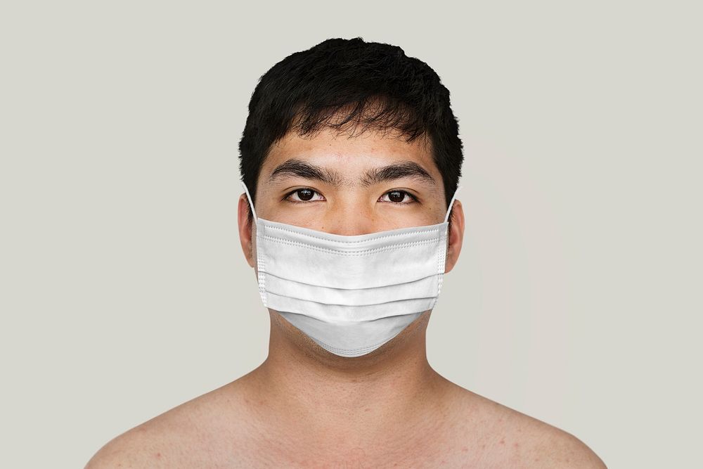 Asian man wearing a face mask during coronavirus pandemic mockup