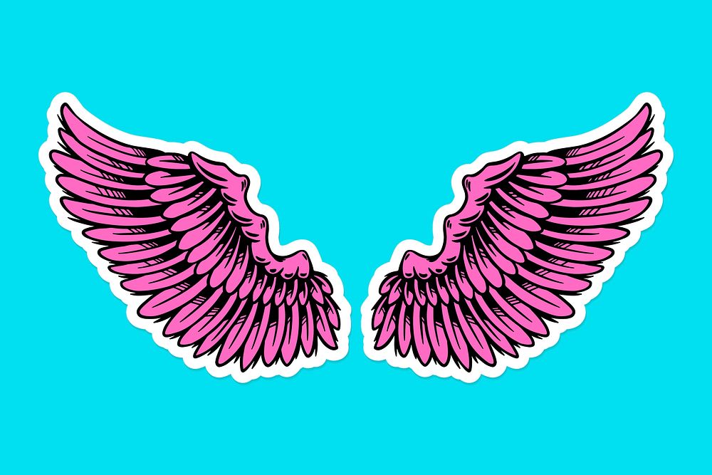 Magenta pink wings sticker overlay with a white border vector
