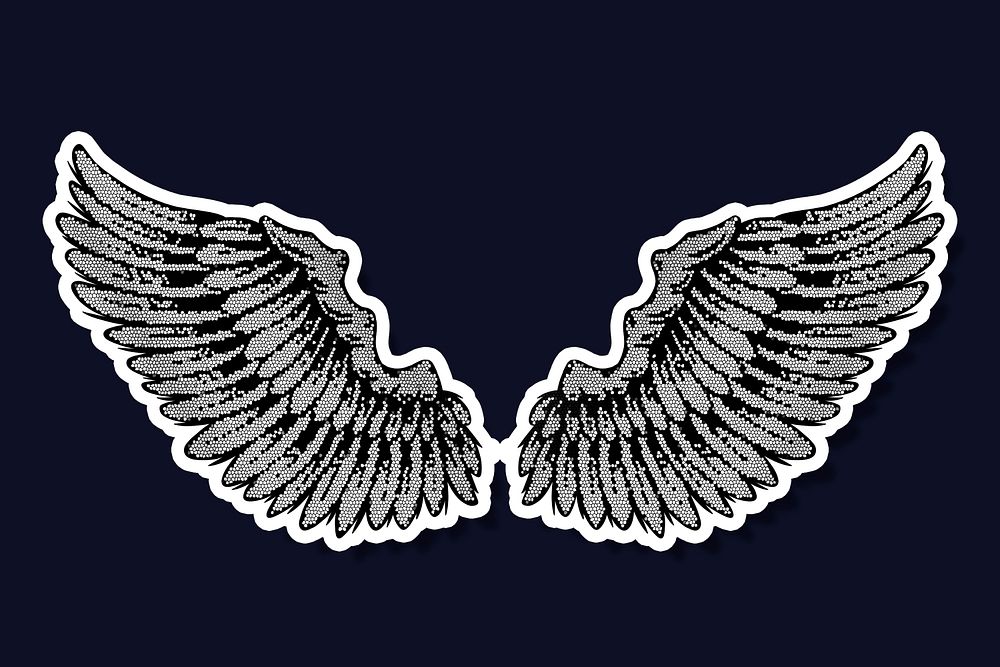 Gray wings sticker overlay with a white border design resource