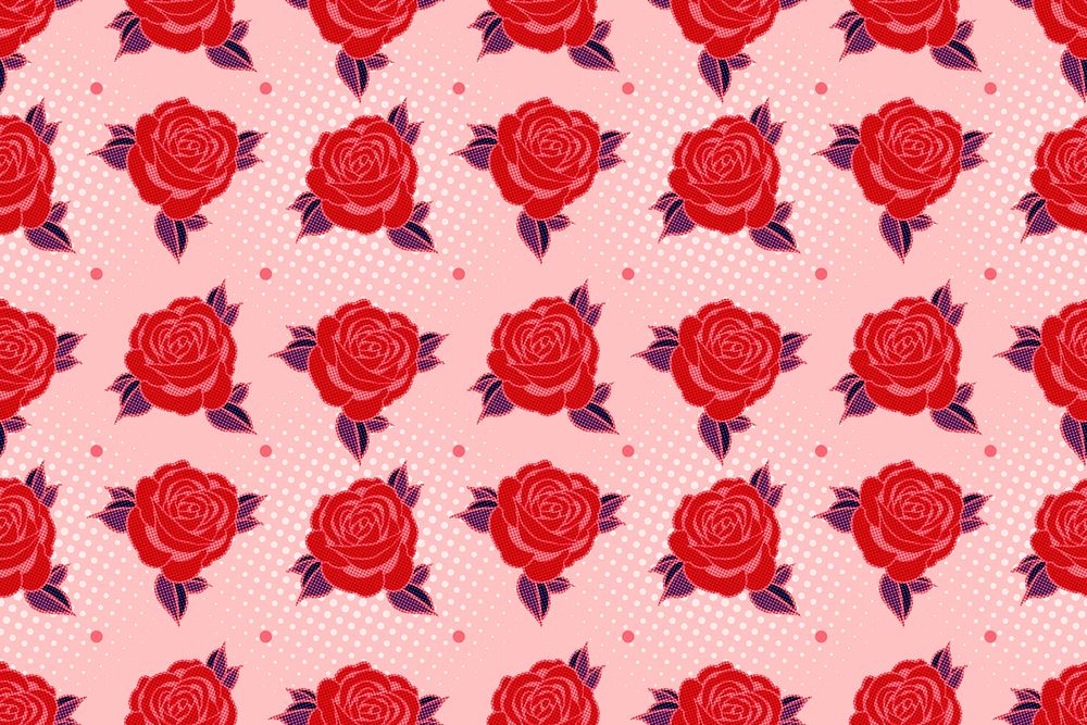 Pop art red rose patterned background